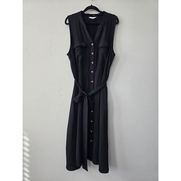 Black Sleeveless Midi Shirt Dress Croft & Barrow Belted Button Front Size XXL - Picture 2 of 8